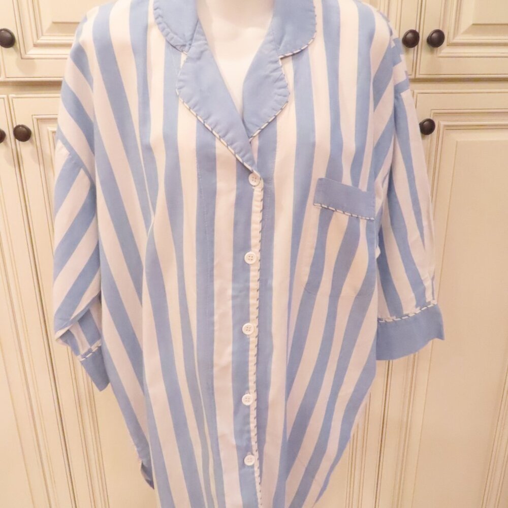 ASHLEY TAYLOR CHAMBREY Cotton Blue Stripe Night Shirt Gown size Large